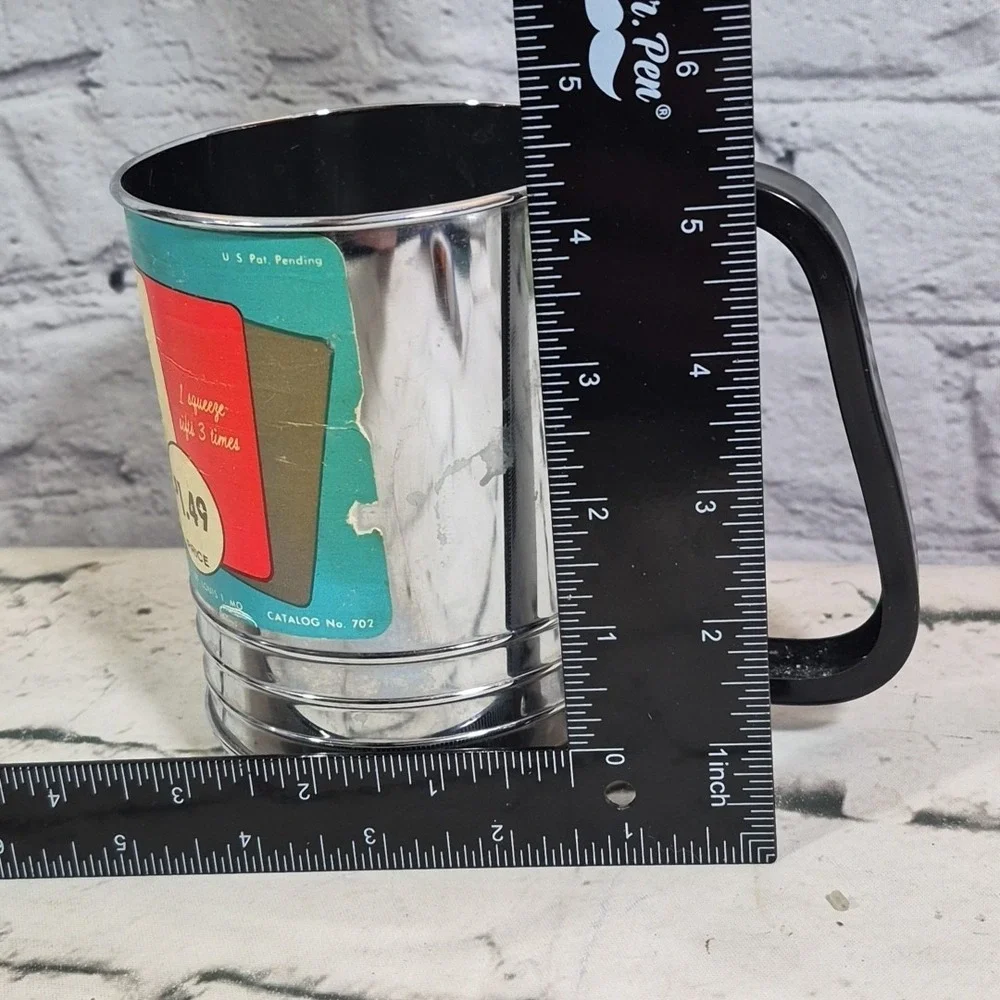 MCM‎ Triple Screen Chrome Flour Sifter w/Original Label - Ca. 1960